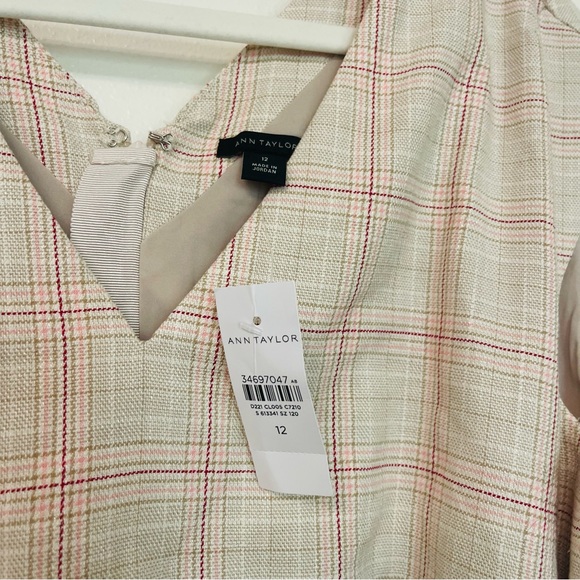 NWT Ann Taylor Tan and Pink Plaid Sheath Career Wear Midi Dress with Belt 12 - Picture 6 of 11